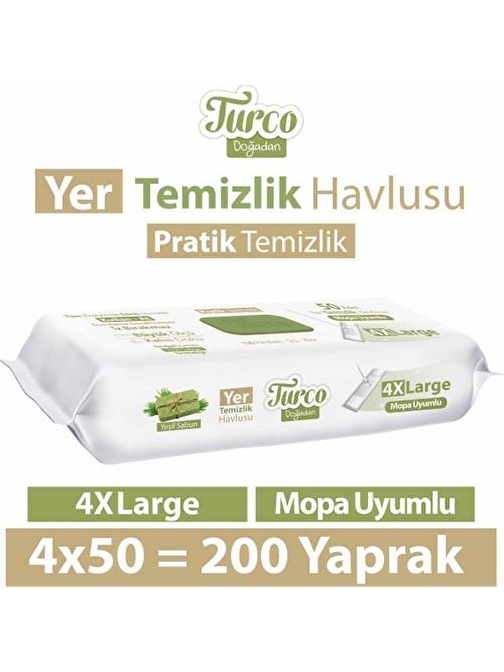 Baby Turco Turco Doğadan Yer Temizlik Havlusu Yeşil Sabun 4X50(200 Yaprak)