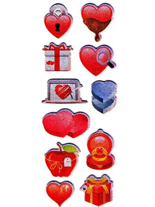 Sticker Kabartmalı Stiker Defter, Planlayıcı Etiket (cb777) 16x7 cm- Kalp Aşk