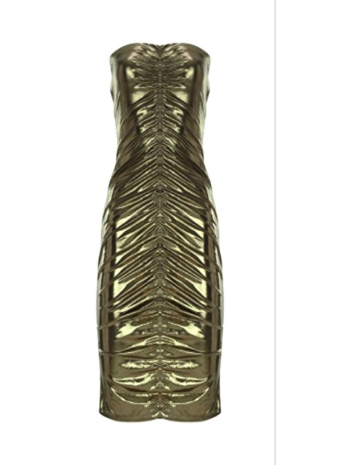Gold Drapeli Straplez Kadın Mini Elbise
