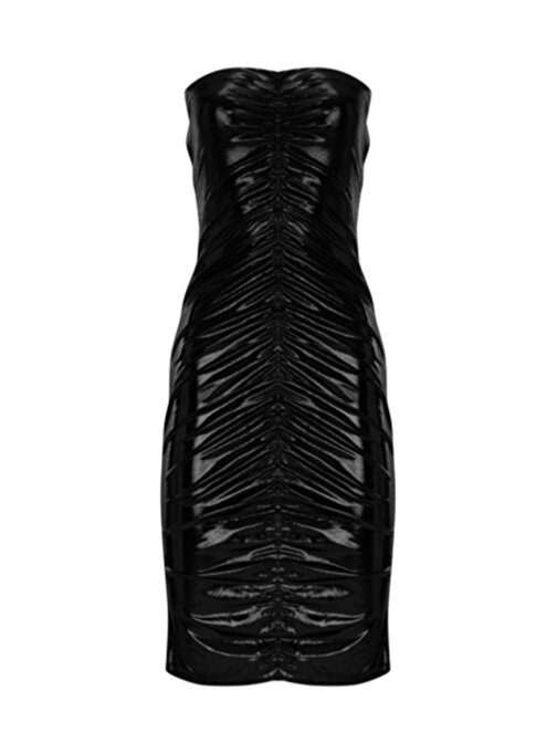 Siyah Drapeli Straplez Kadın Mini Elbise