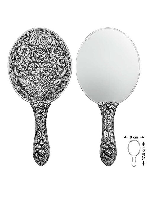Himarry 925 Ayar Gümüş Papatya ve Gül Motifli El Aynası