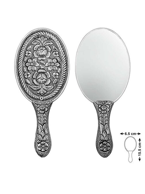Himarry 925 Ayar Gümüş Papatya ve Gül Motifli El Aynası