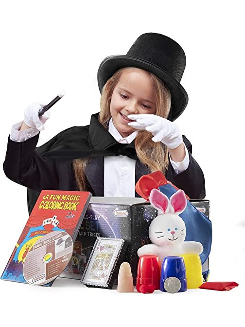 Himarry Çocuk Boy Siyah Sihirbaz Pelerini Siyah Sihirbaz Şapkası ve 7 Parça Sihirbazlık Oyunları