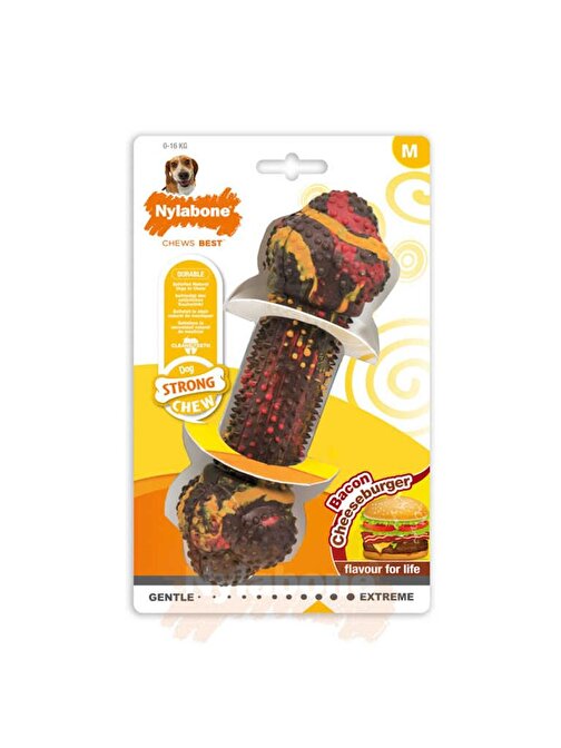 Nylabone Domuz Pastırması ve Cheeseburger Aromalı Köpek Çiğneme Kemiği M