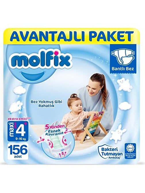 Molfix Bebek Bezi 4+ Beden Maxi Plus Avantajlı Paket 156'LI
