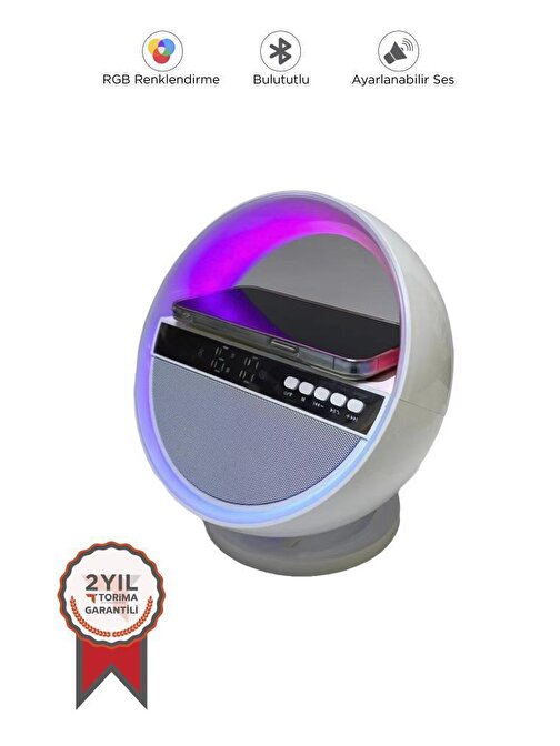 Torima Beyaz G5 Rainbow Işıklı Kablosuz Şarj Özellikli Bluetooth Hoparlör
