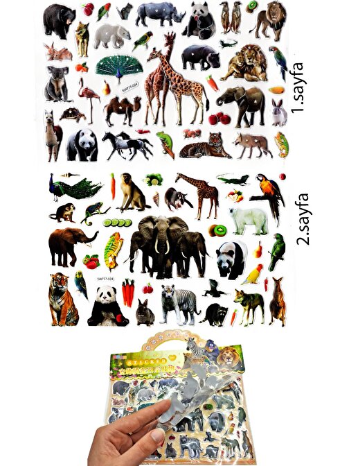 Sticker Kabartmalı Çantalı iki Sayfalı Sticker Seti (SW-024) - 24x15 cm - Orman Hayvanları