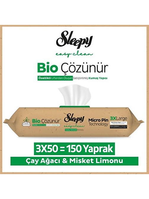 Sleepy Easy Clean Bio Çözünür Çay Ağacı ve Misket Limonu Yüzey Temizlik Havlusu 3X50 (150 Yaprak)