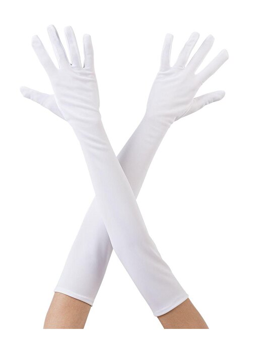 Himarry Beyaz Renk Dirseğe Kadar Uzun Kumaş Eldiven 40 cm