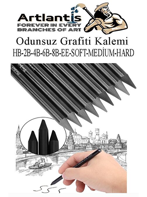 Odunsuz Grafiti Kalemi 9 lu 1 Paket Odunsuz Kömür Kalemi Füzen Kalemi Çizim Kalemi Eskiz ve Karakalem Kalemi