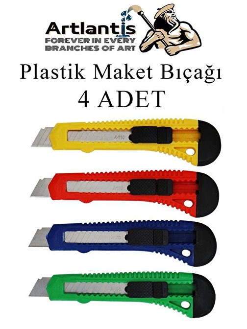 Maket Bıçağı Plastik Büyük Boy 4 Adet 18 mm Plastik Falçata Bıçağı Büyük Boy