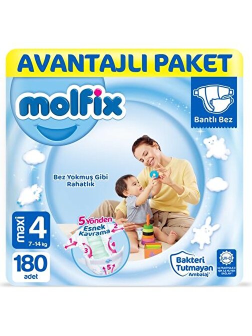 Molfix Bebek Bezi 4 Beden Maxi Avantajlı Paket 180'LI