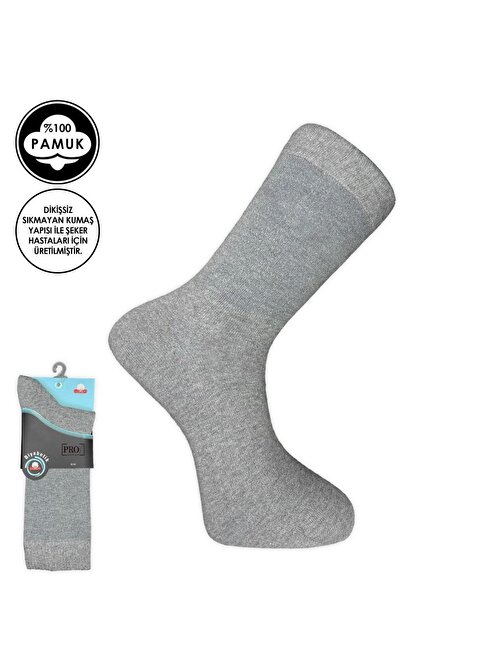 Pro Çorap Şeker (Diyabetik) Sıkmayan Pamuk Erkek Çorabı Gri (16408-R4)