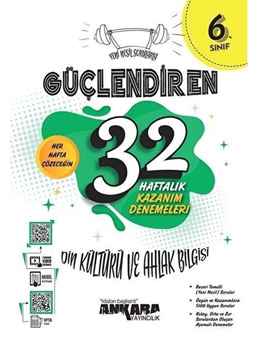 6. Sınıf Din Kültürü ve Ahlak Bilgisi Güçlendiren 32 Haftalık Kazanım Denemeleri Ankara Yayıncılık