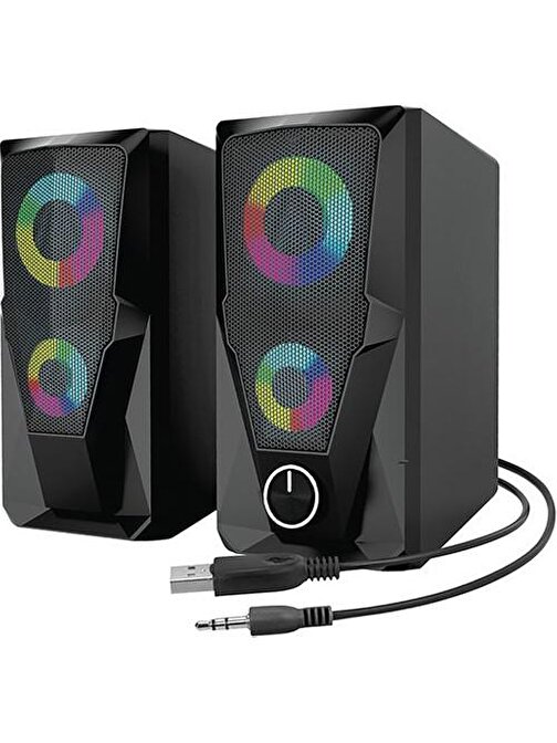 Mikado MD-356 2.0 5Wx2CH RGB Ledli Siyah USB Multimedia Oyuncu Speaker Hoparlör