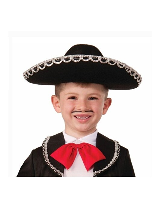 Gümüş Renk Şeritli Meksika Latin Şapkası 55 cm Çocuk