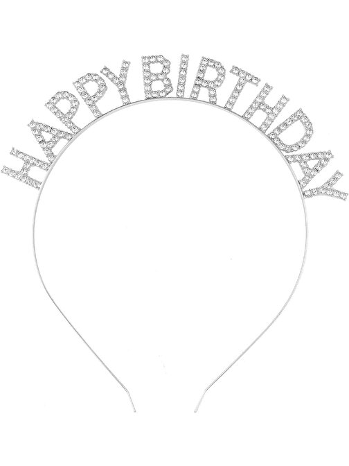Gümüş Kristal Taşlı Happy Birthday Doğum Günü Tacı İthal Ürün A Kalite 17x16 cm