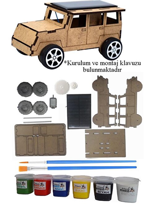 Boyanabilir Güneş Enerjili Jeep Yapım Seti 1 Paket Güneş Paneli Motor Çark Dişli Şaft Deney Seti Solar Enerjili Jeep