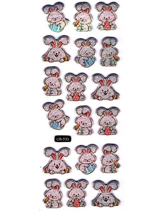 Sticker Kabartmalı Sticker Defter, Planlayıcı Etiket - (cb-533) 16x7 cm- Sevimli Tavşanlar