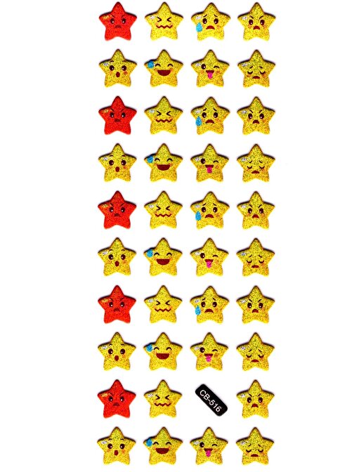 Sticker Kabartmalı Sticker Defter, Planlayıcı Etiket - (cb-516) 16x7 cm- Emoji Yıldız