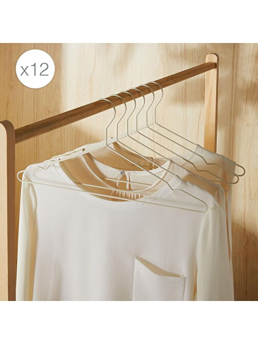 Ocean Home Textile 12'li Mat Beyaz Renk Kauçuk Kaplamalı Metal Giysi Askısı 20.50 x 42 x 0.3 cm