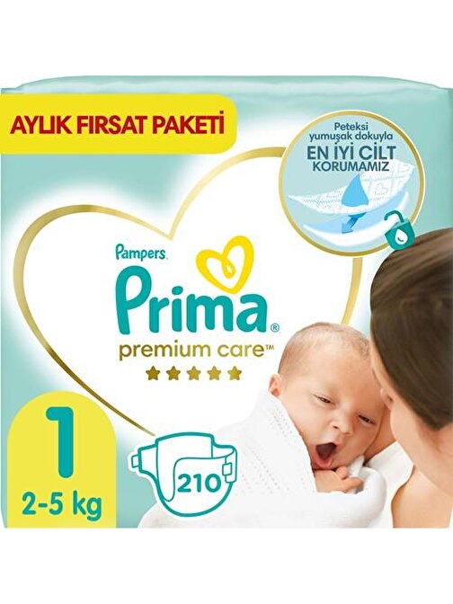 Prima Bebek Bezi Premium Care 1 Numara 210 Adet Aylık Fırsat Paket