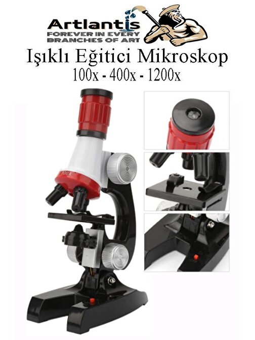 Mikroskop Eğitici Led Işıklı 100x 400x 1200x 1 Adet Çocuklar İçin Mikroskop Bilimsel Mikroskop Oyuncak