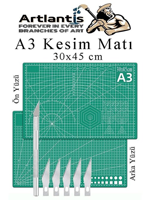 Kesim Matı A3 ve Kretuar Seti 1 Adet 30x45 cm Çift Taraflı Çizim Matı Kesme Madı Kesim Tablası Kesim Altlığı