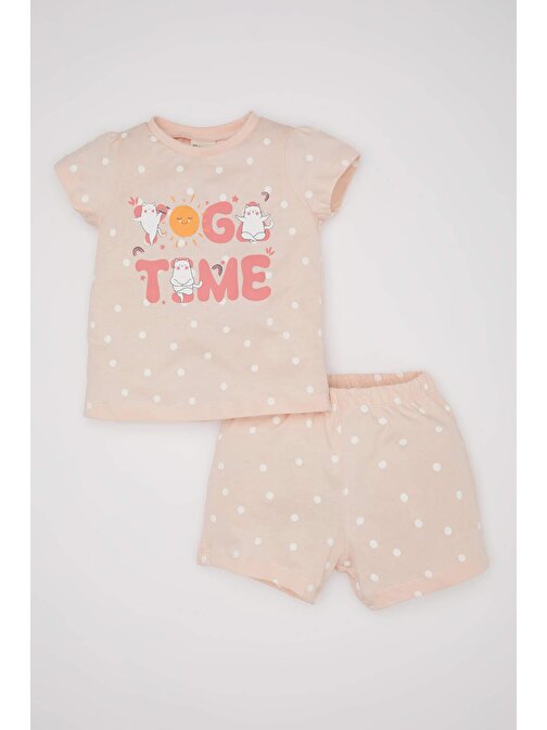 Kız Bebek Puantiye Kısa Kollu Şortlu Penye Pijama Takımı C5068A524HS