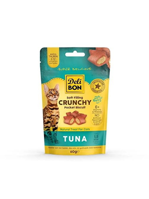 Delibon Chrunchy Tunalı İçi Dolgulu Kedi Ödül Bisküvisi 60 Gr