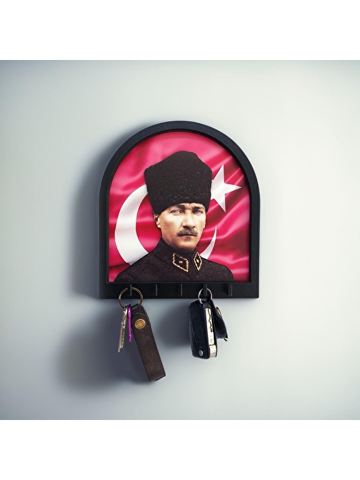 CajuArt Boyutlu Kabartma Tasarım Atatürk Bayrak Tema Anahtarlık Duvar Askılık Dekor