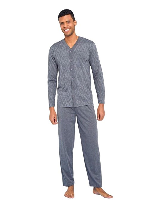 Kly Büyük Beden Önden Düğmeli Gömlek Erkek Pijama Takım 