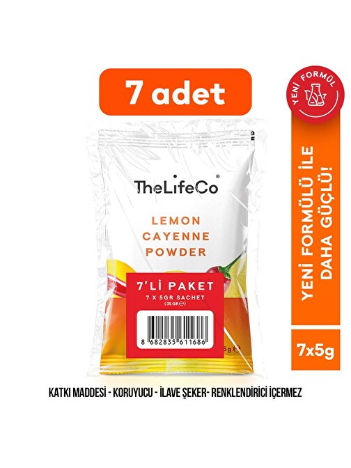 TheLifeCo Lemon Cayenne - Limonlu Acı Biberli İçecek Tozu 5 g*7 adet - Şase