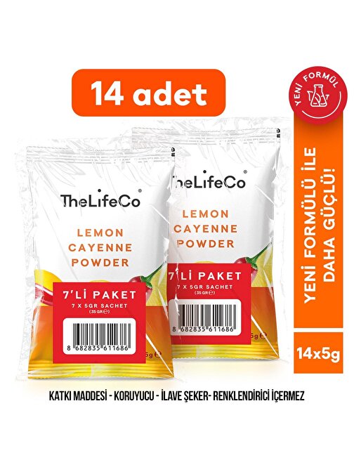 TheLifeCo Lemon Cayenne - Limonlu Acı Biberli İçecek Tozu 14 Günlük Şase