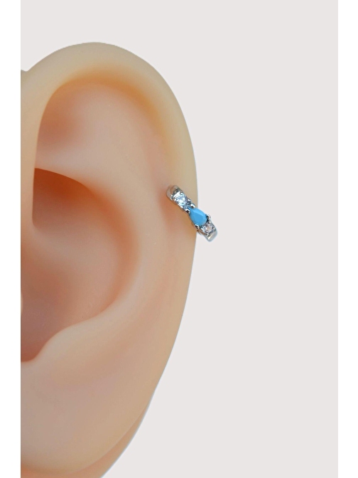 Mavi Taşlı 8 mm Halka Piercing Helix Tragus Kıkırdak Lob