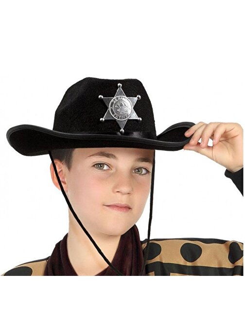 Çocuk Kovboy Şapkası Sheriff Şapkası Siyah Renk