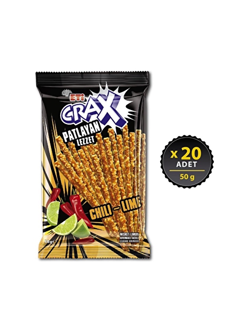 Eti Crax Patlayan Lezzet Chili-Lime Çubuk Kraker 50 g x 20 Adet