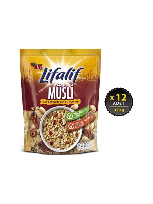 Eti Lifalif Yer Fıstıklı ve Hurmalı Müsli 350 g x 12 Adet