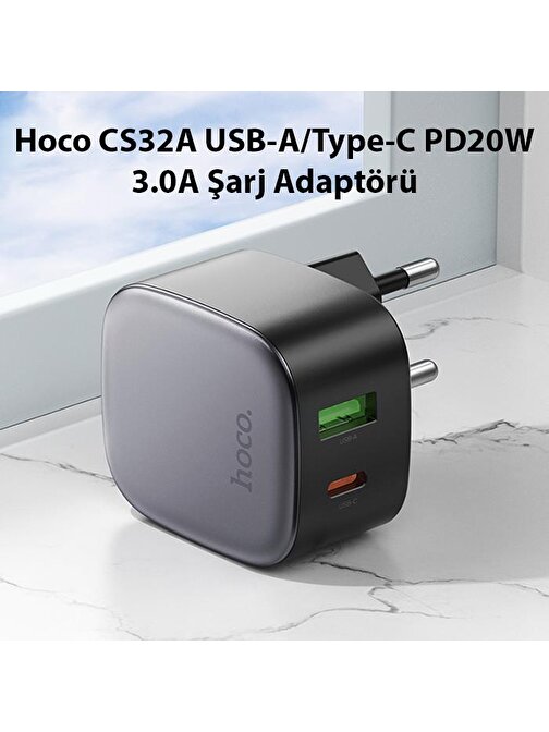 Hoco CS32A USB-A+Type-c PD20W 3.0A Şarj Adaptörü