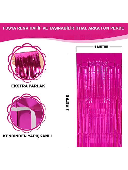 Fuşya Renk Ekstra Metalize Parlak Saçaklı Arka Fon Perde İthal A Kalite 1x2 Metre