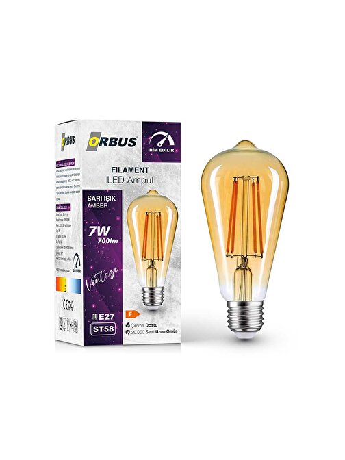 ORBUS 7W E27 Filament LED Ampul - Dim Edilebilir - DST58