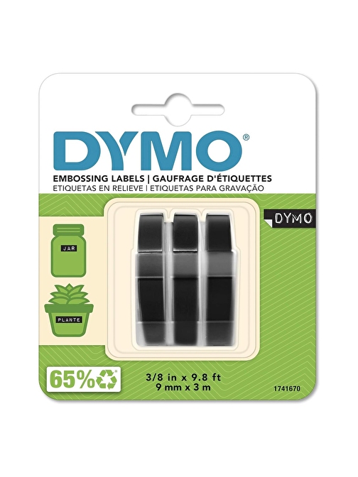 DYMO 3D Plastik Kabartma Yedek Şerit 9mmx3mt 3 lü Blister Siyah S0847730