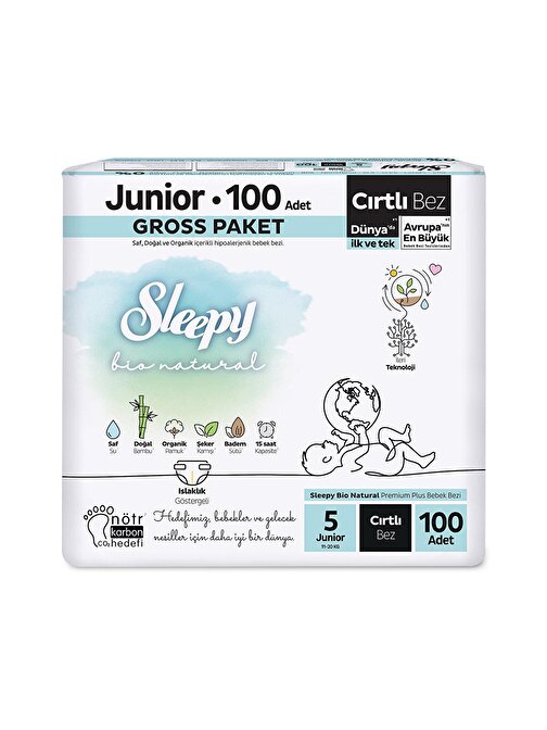 Sleepy Bio Natural Aylık Paket Bebek Bezi 5 Numara 100 Adet