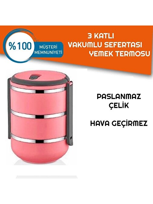 Sefer Tası Yemek Termosu Saklama Kabı Termosu 3lü - Pembe (3877)