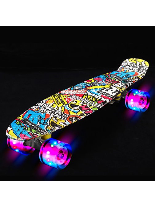 Pozitif Çok Renkli Skateboard Led Işıklı Emojili Kaykay