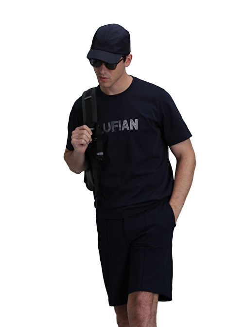 Lufian Bisiklet Yaka Regular Fit Yazı Baskılı Kısa Kollu Lacivert Erkek T-Shirt 111020197