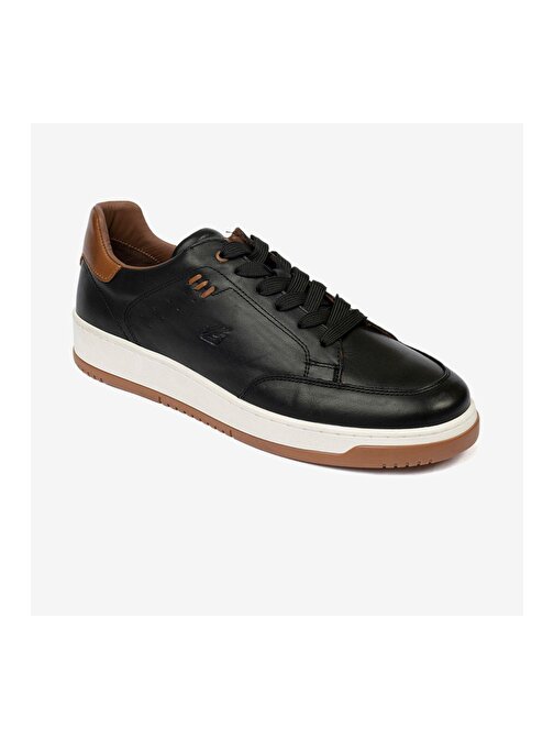 17521-01 Erkek Siyah Hakiki Deri Sneaker Ayakkabı