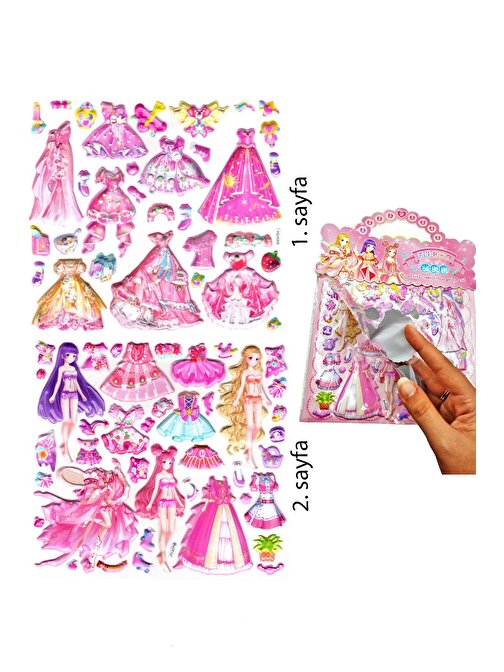 Sticker Kabartmalı Çantalı iki Sayfalı Sticker Seti (HQK009) - 21x17 cm - Prenses Giydirme