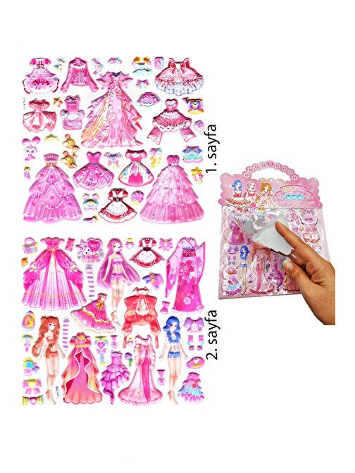Sticker Kabartmalı Çantalı iki Sayfalı Sticker Seti (HQK010) - 21x17 cm-Anime Kız Giydirme