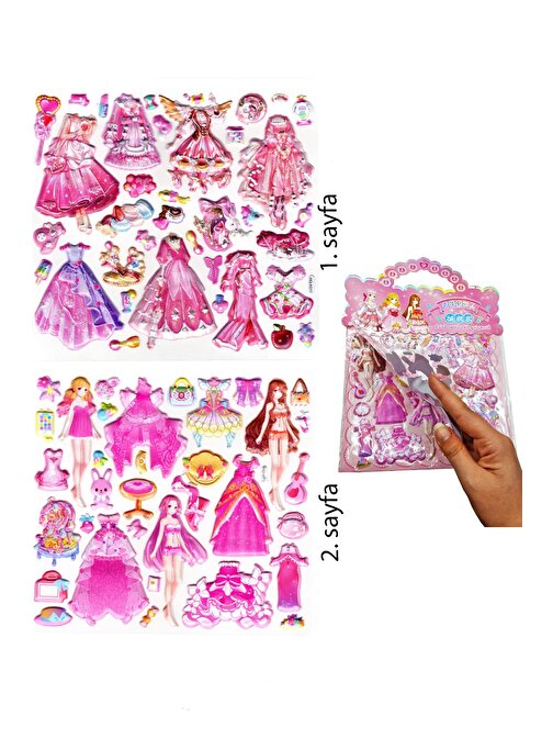 Sticker Kabartmalı Çantalı iki Sayfalı Sticker Seti (HQK011) - 21x17 cm- Balo Kız Giydirme